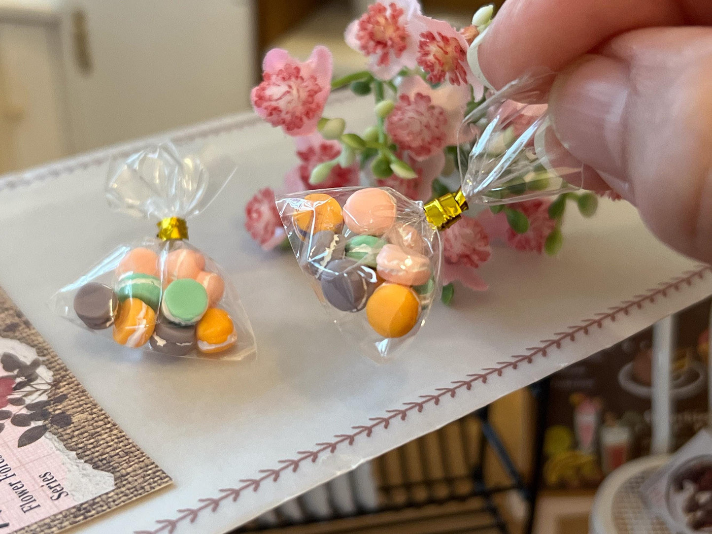 Miniature Macaroons in Bag – 1:12 Scale - 1 Bag with 10 Macaroons Dollhouse Dessert __etsy:6545885939
