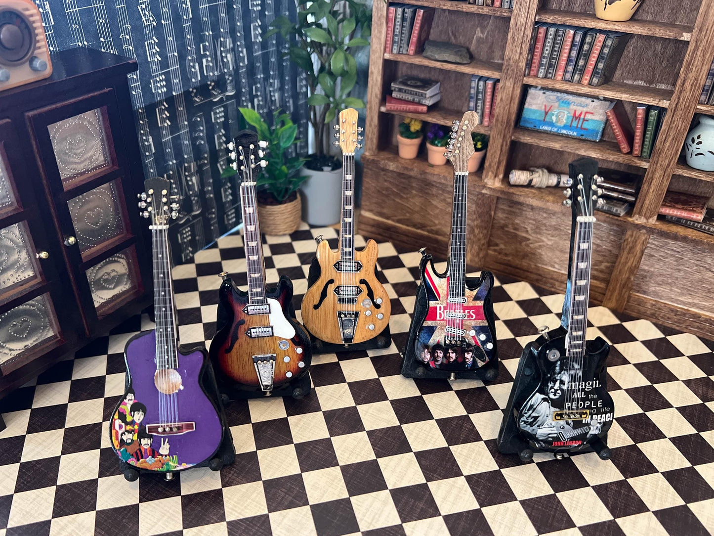 Miniature Beatles Guitar 1:12 Scale – Dollhouse Acoustic or Electric Guitar | Music Room Decor __etsy:6574076814