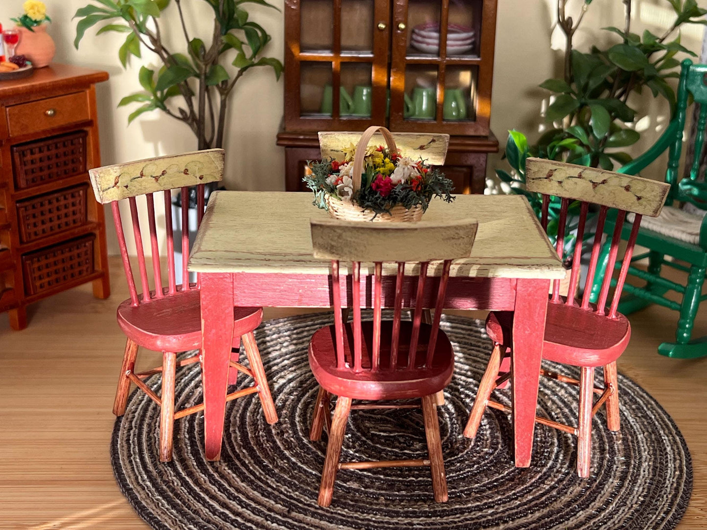 Dollhouse Dining Set – Distressed Painted Table & Chairs, 1:12 Scale __etsy:6613563068