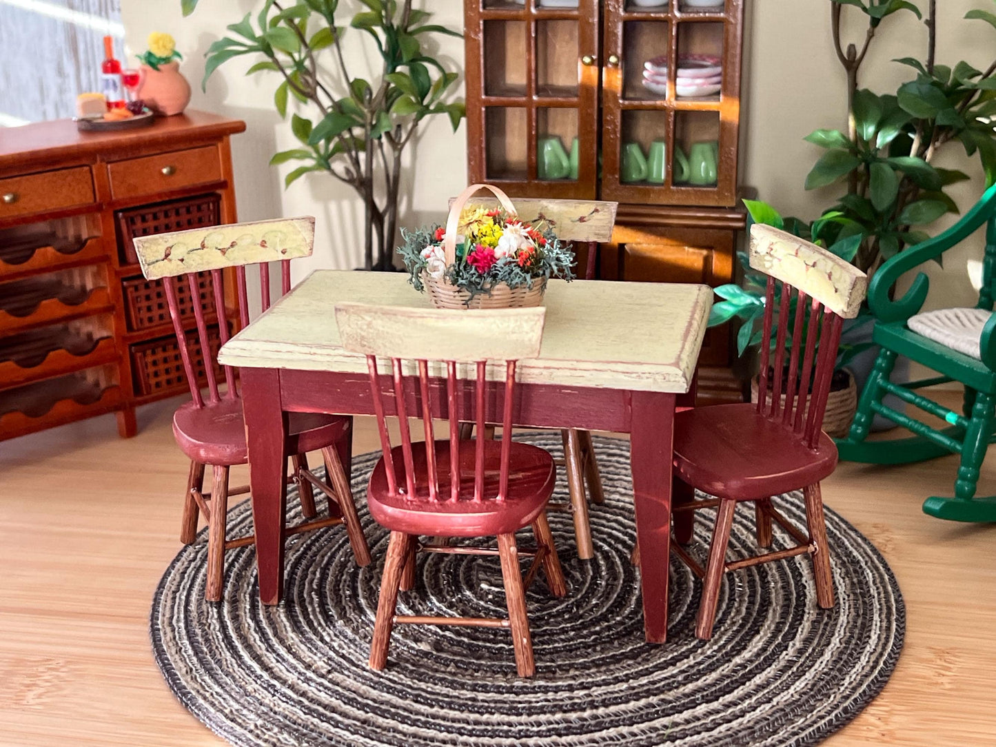 Dollhouse Dining Set – Distressed Painted Table & Chairs, 1:12 Scale __etsy:6613563188