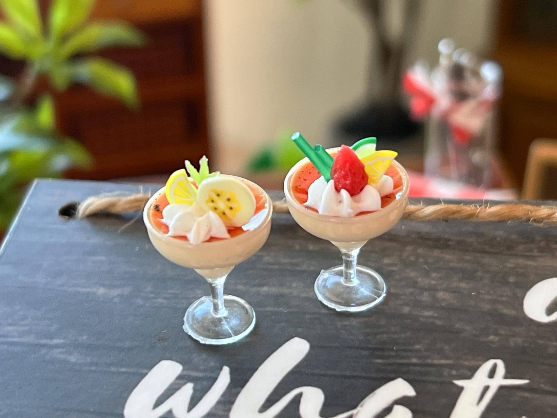 Miniature Fruit & Yogurt Parfaits 2PC Set - 1:12 Scale - Dollhouse Desserts __etsy:6620308048