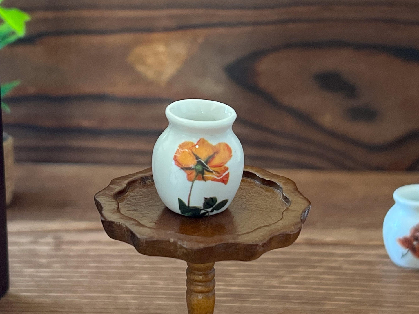 Miniature Ceramic Vase 1:12 Scale – White with Transferred Flower Designs for Dollhouse __etsy:6661357405