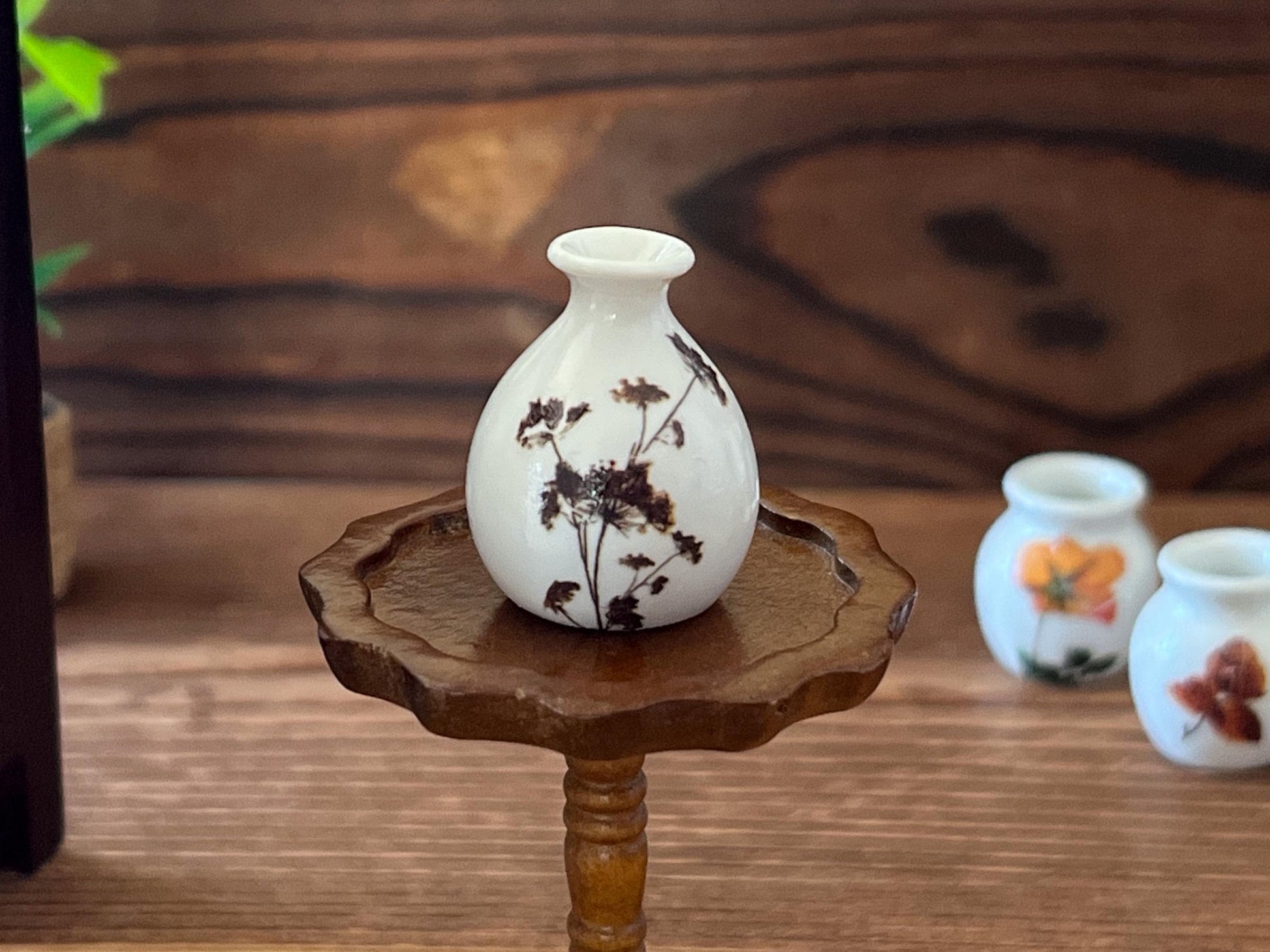 Miniature Ceramic Vase 1:12 Scale – White with Transferred Flower Designs for Dollhouse __etsy:6661357415