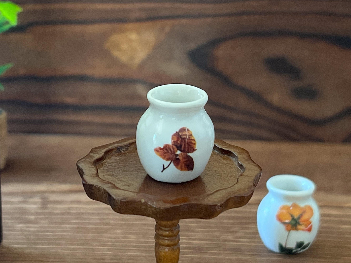 Miniature Ceramic Vase 1:12 Scale – White with Transferred Flower Designs for Dollhouse __etsy:6661357417
