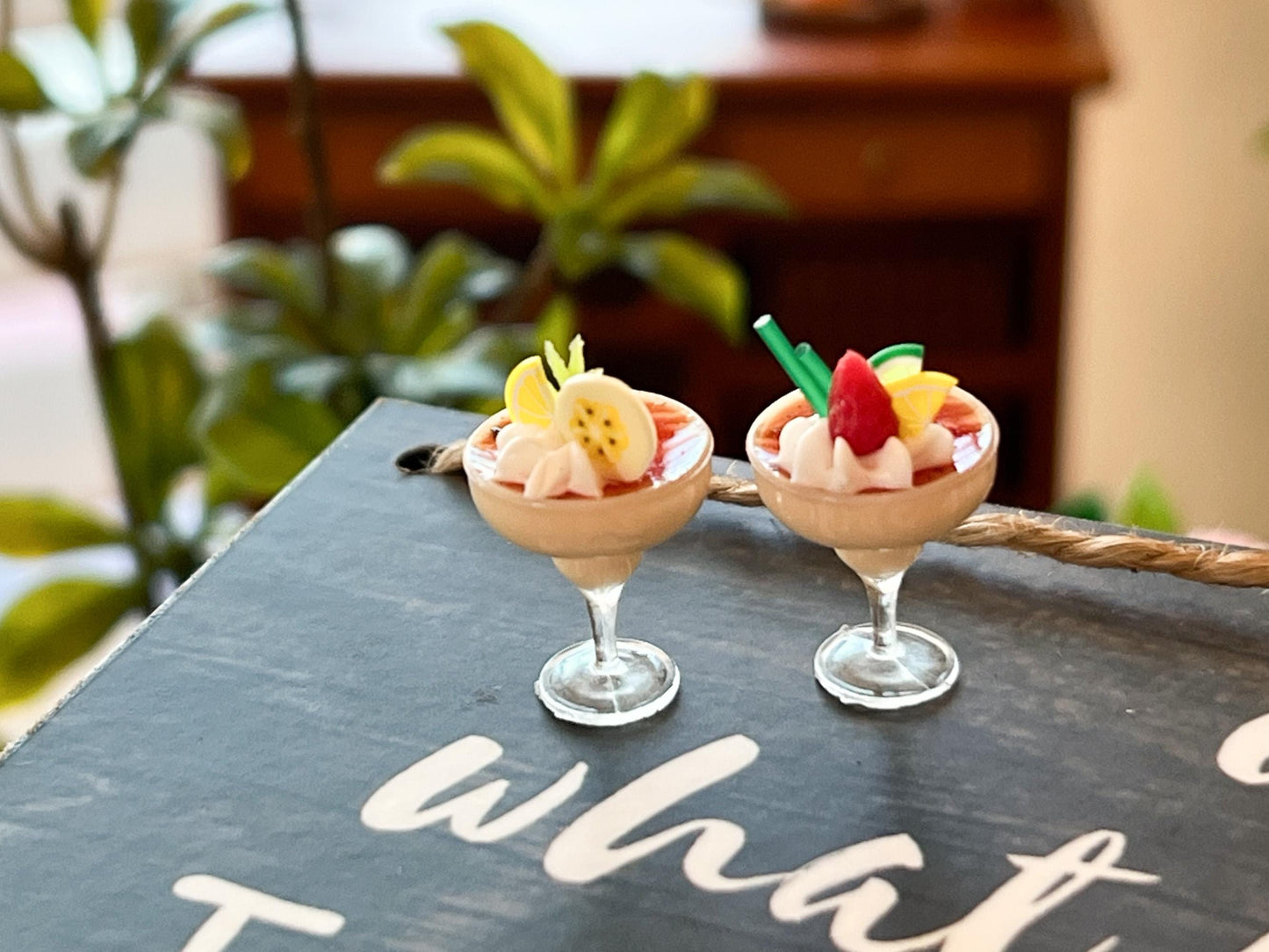 Miniature Fruit & Yogurt Parfaits 2PC Set - 1:12 Scale - Dollhouse Desserts __etsy:6668397965