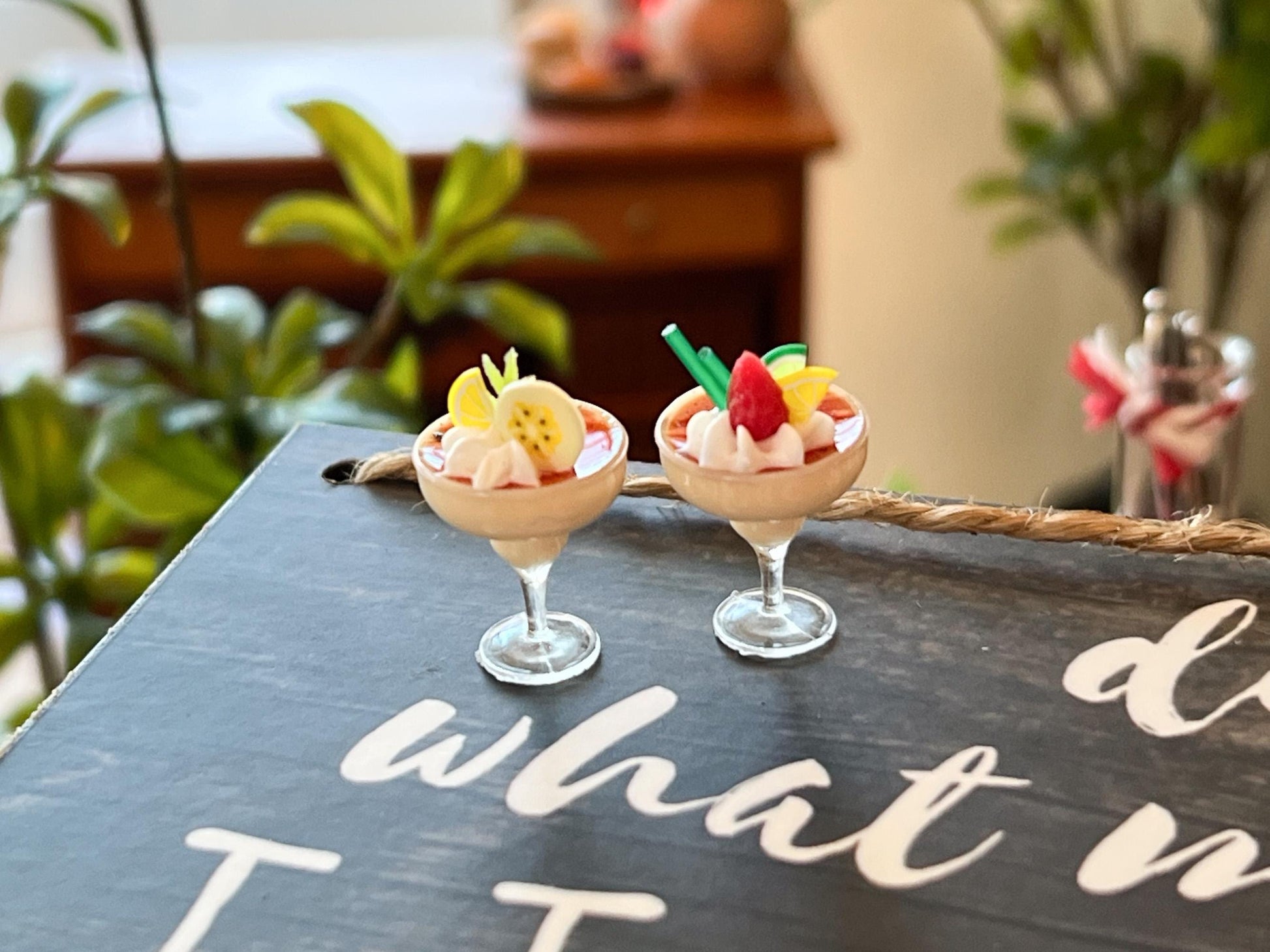 Miniature Fruit & Yogurt Parfaits 2PC Set - 1:12 Scale - Dollhouse Desserts __etsy:6668397967