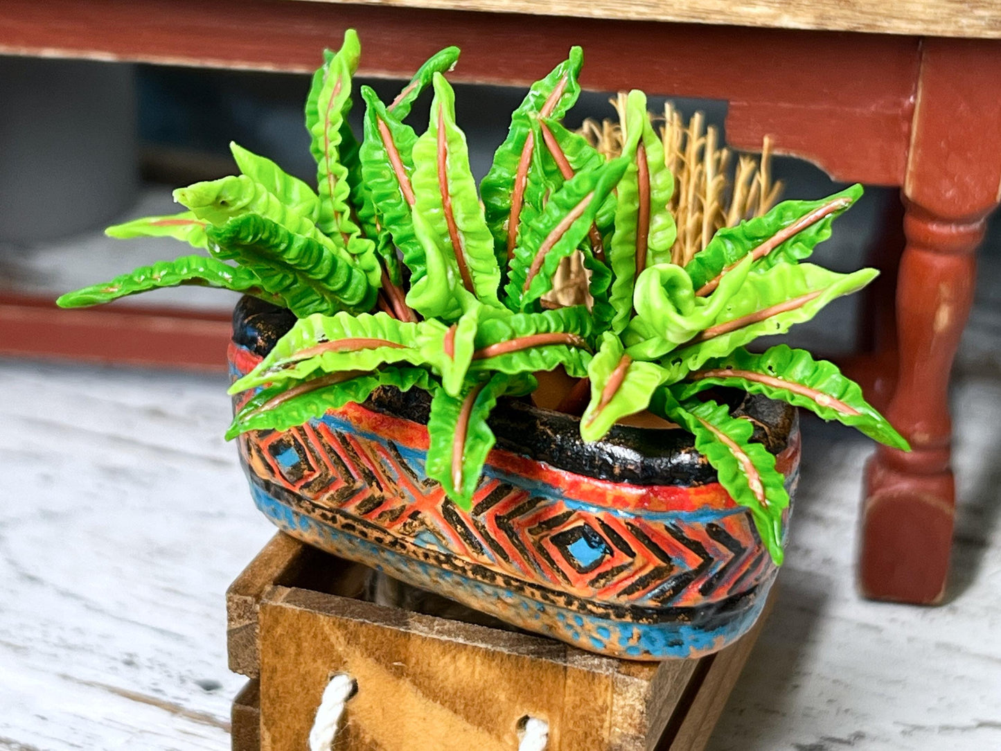 Miniature Southwestern Flower Planter - 1:12 Scale - Dollhouse Clay Flower Pot Home Decor __etsy:6676322613