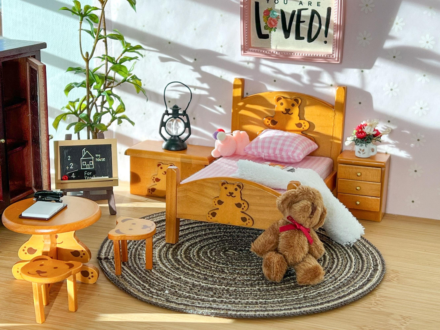 Miniature Wooden Kids Bedroom 6PC Set – 1:12 Scale - Rustic Dollhouse Furniture __etsy:6696733278