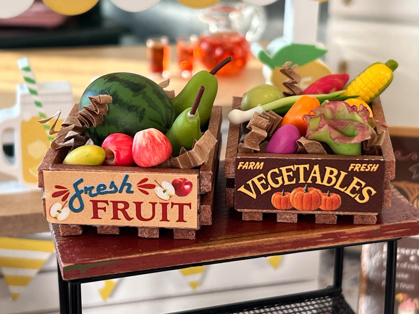 Miniature Wooden Fruit & Vegetable Crates – 1:12 Scale - Dollhouse Supermarket Kitchen Decor __etsy:6716660414
