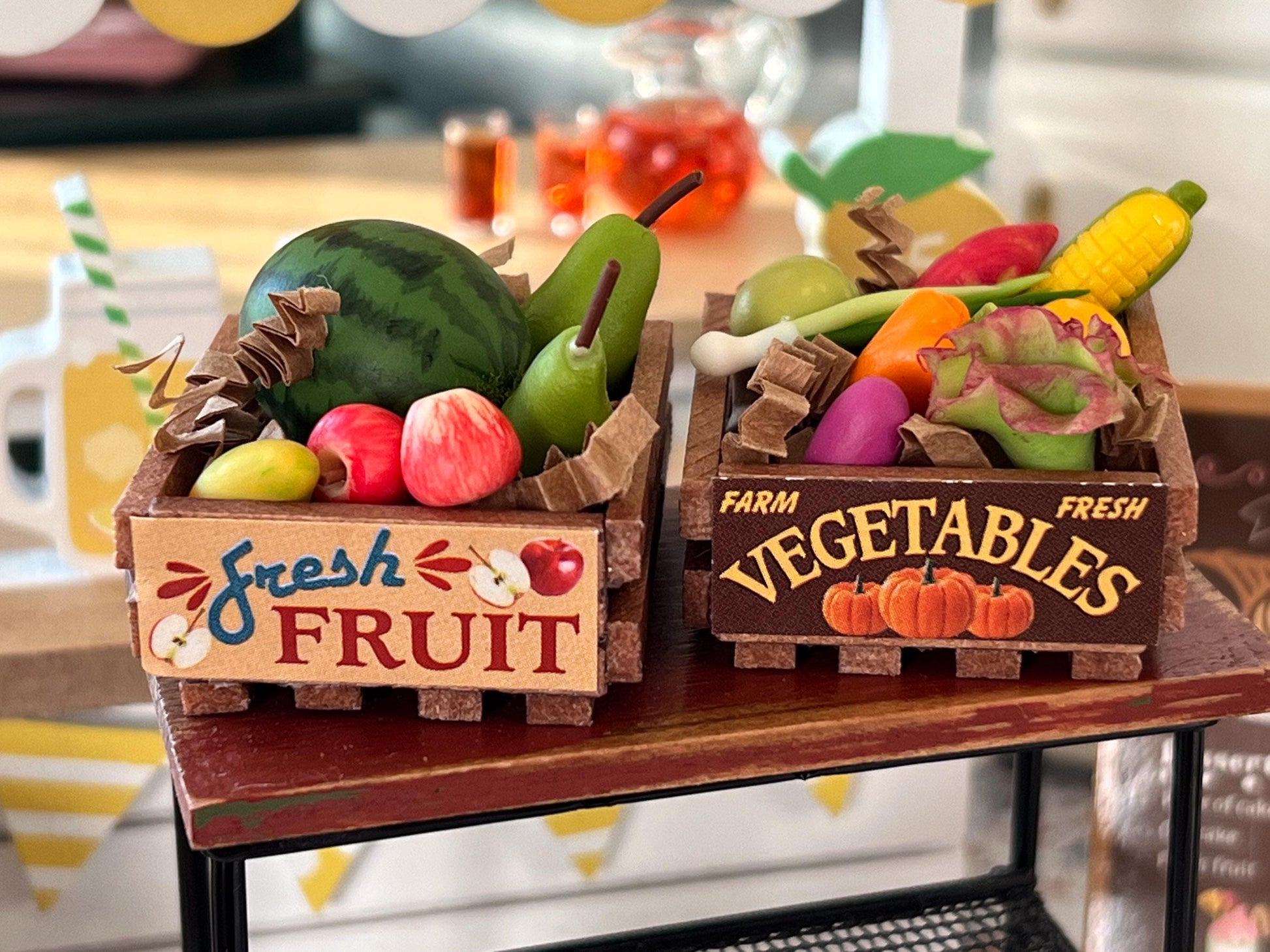 Miniature Wooden Fruit & Vegetable Crates – 1:12 Scale - Dollhouse Supermarket Kitchen Decor __etsy:6716660414