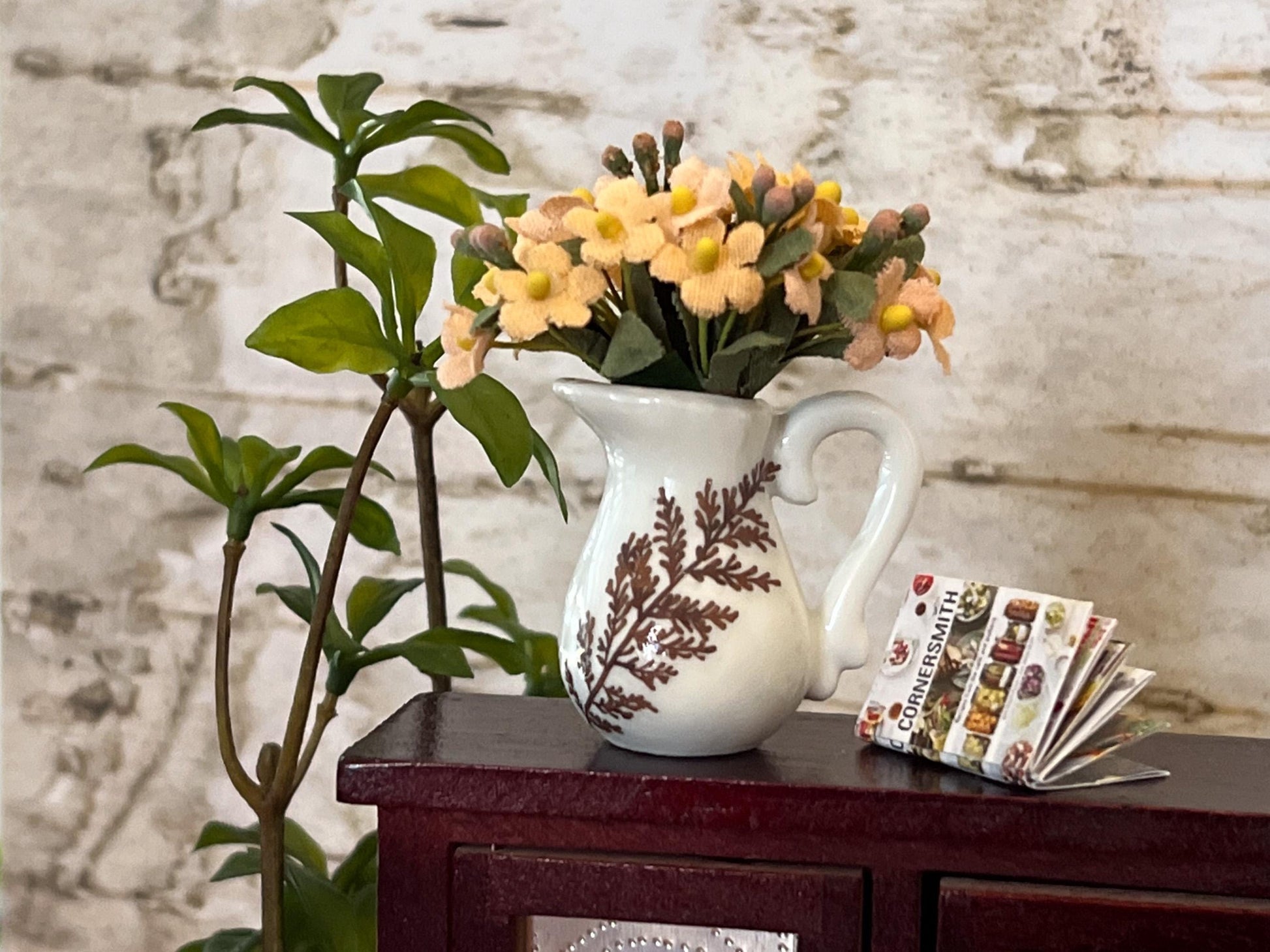 Miniature Ceramic Centerpiece 1:6 Scale – White Floral Decor for Dollhouse __etsy:6755793287