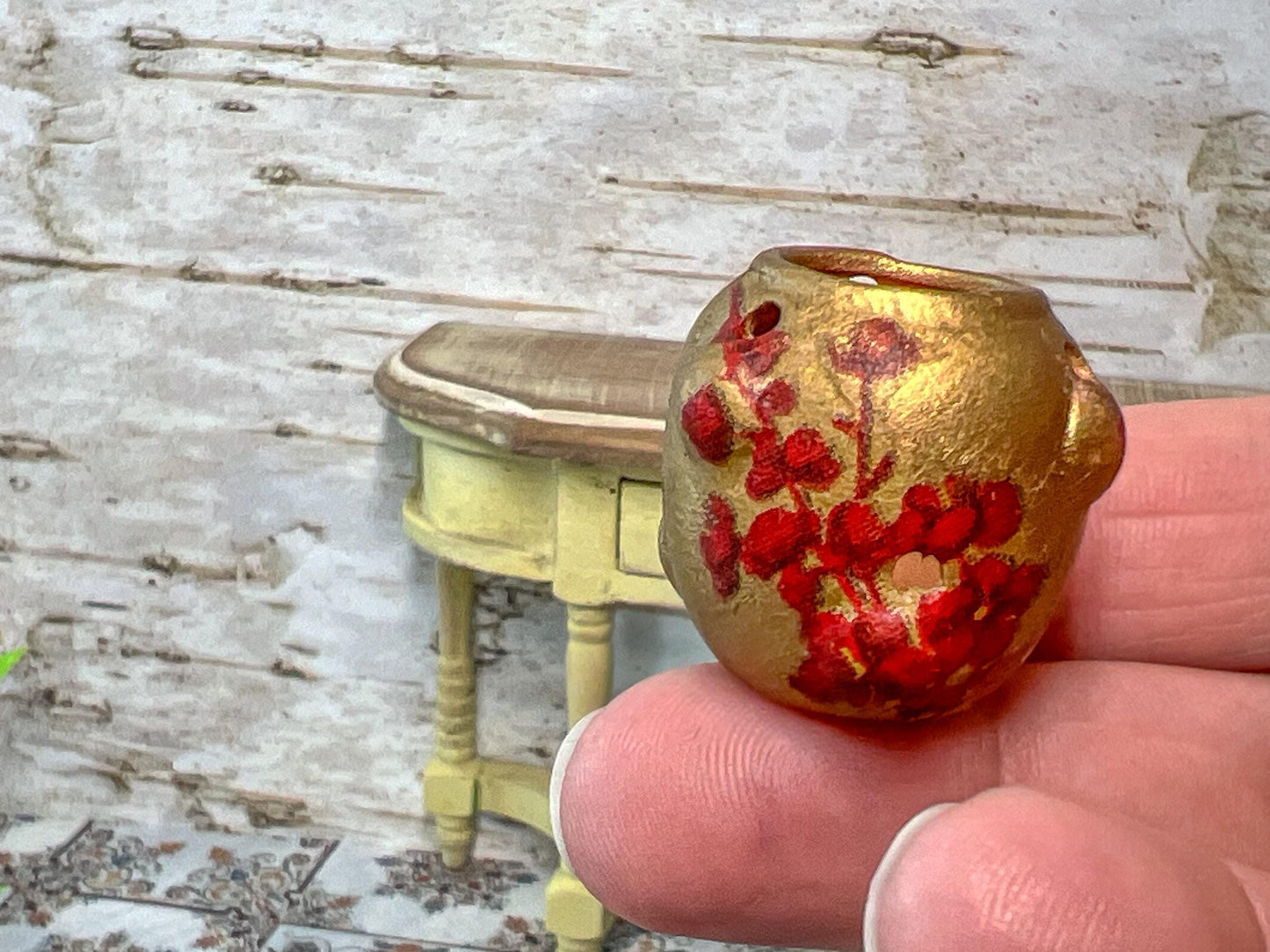Dollhouse Miniature Gold Terracotta Strawberry Pocket Jar – 1:12 Scale Dollhouse Garden & Kitchen Decor __etsy:6777392479