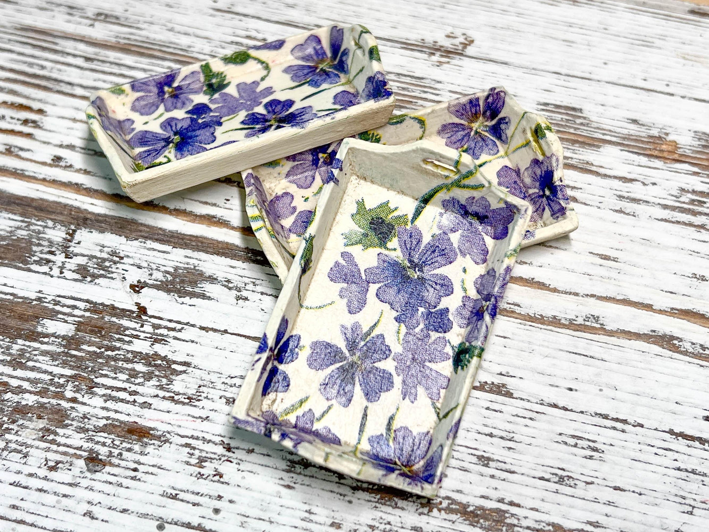 Miniature White Wooden Tray 1:12 Scale –  Dollhouse Kitchen & Shabby Chic Decor Puple Decoupage __etsy:6817882728