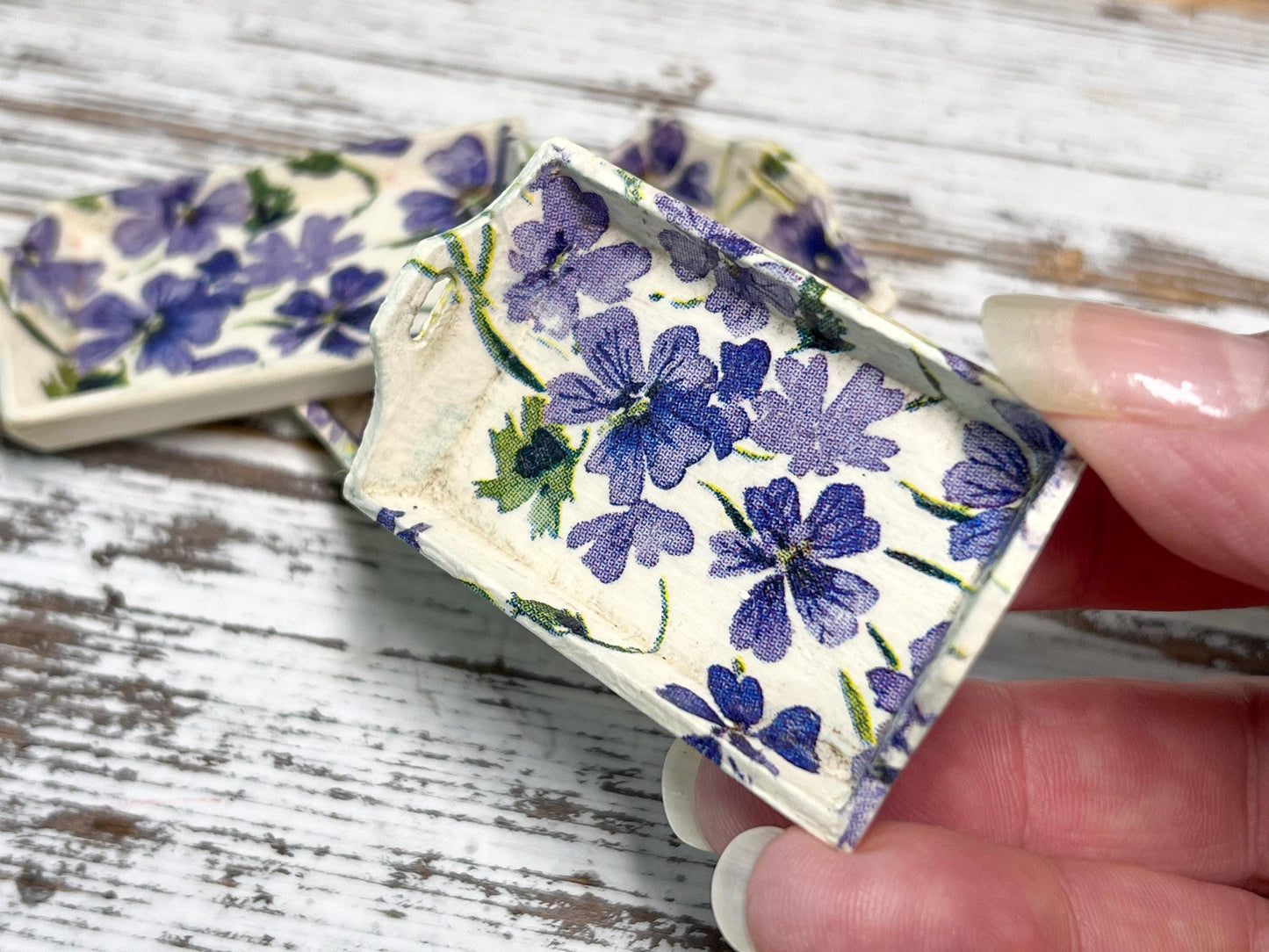 Miniature White Wooden Tray 1:12 Scale –  Dollhouse Kitchen & Shabby Chic Decor Puple Decoupage __etsy:6817882740