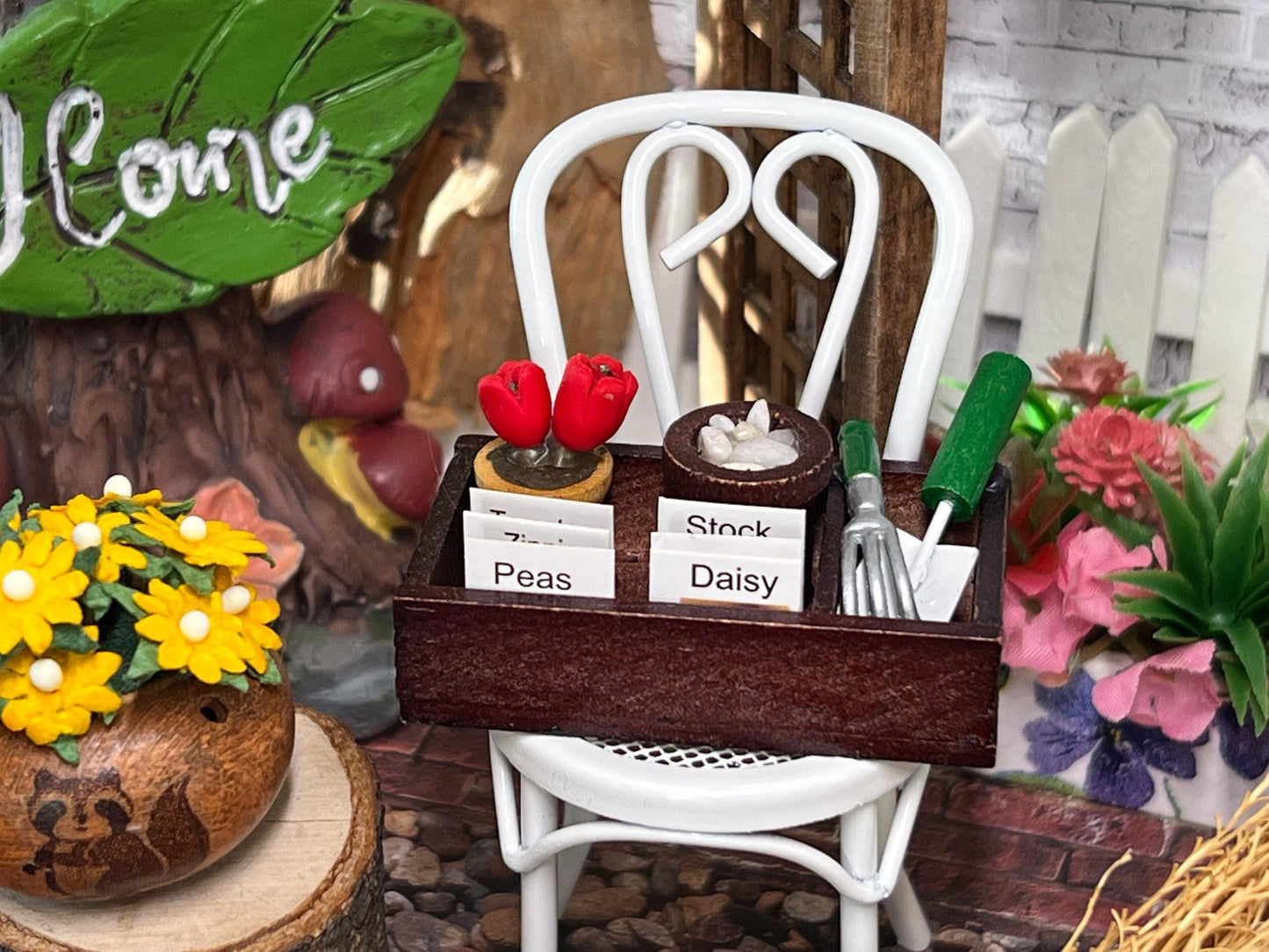 Miniature Wooden Box Gardening Set – 1:12 Scale - Dollhouse Garden Seeds with Accessories __etsy:6825772891