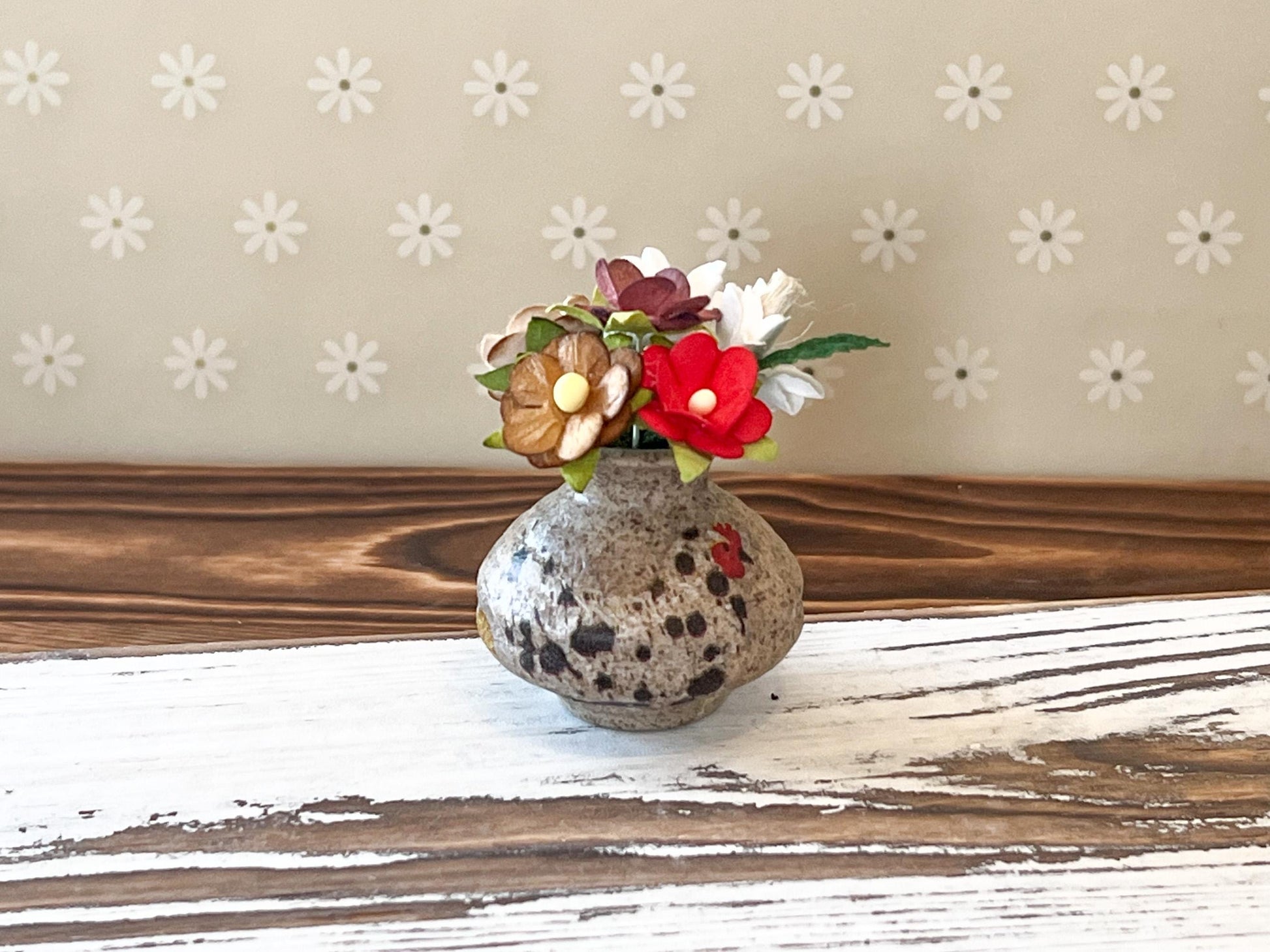 Dollhouse Stoneware Vase 1:6 Scale-Table Decor with Hen & Mulberry Paper Flowers __etsy:6937430822