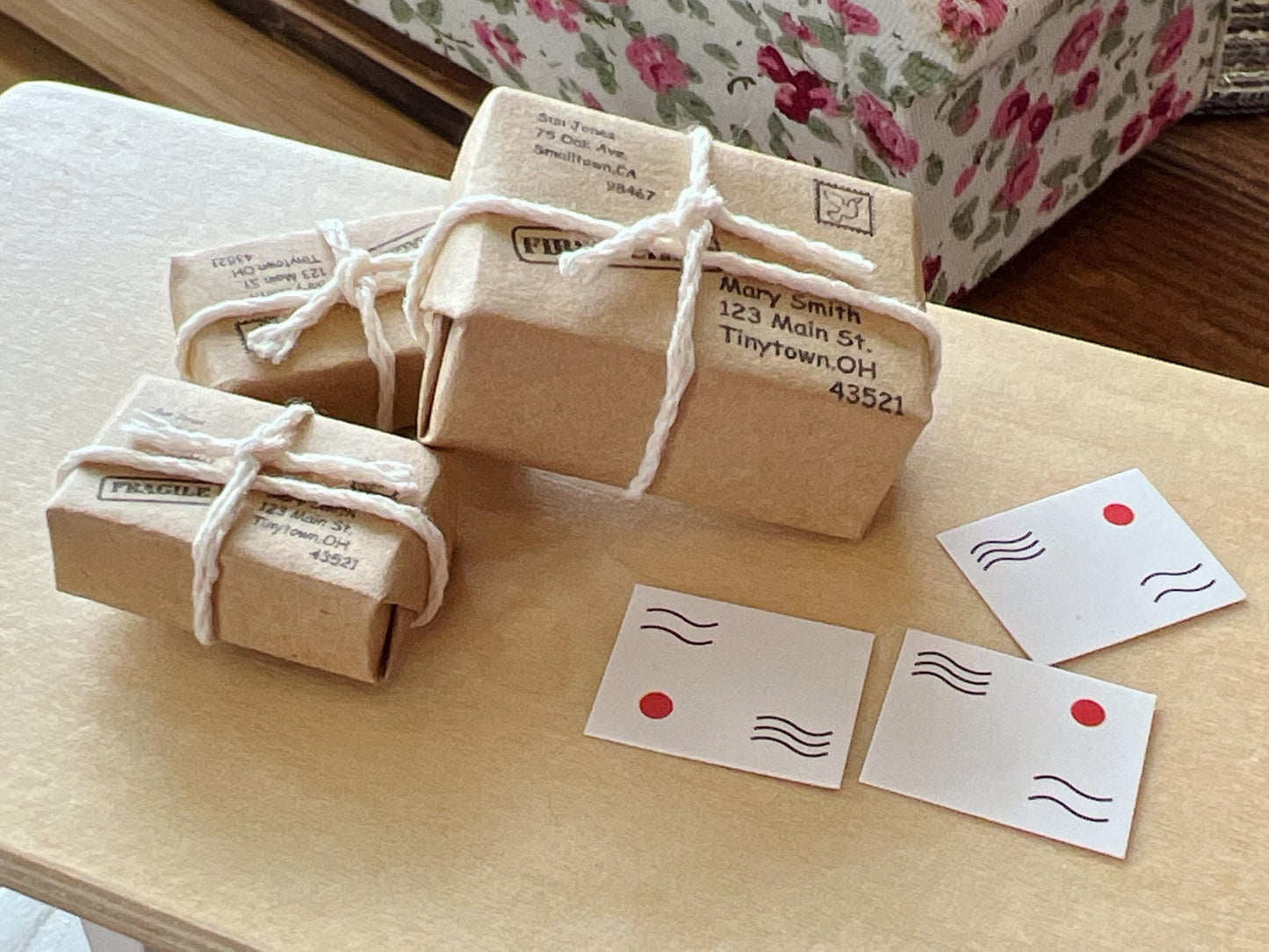 Miniature Postcards and Packages 1:12 Scale –  Dollhouse Mail Set – Mini Shipping Supplies __etsy:6949699785