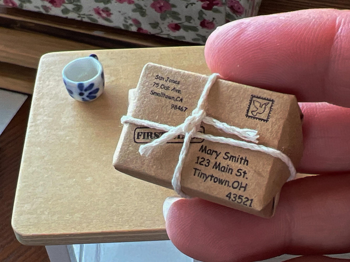 Miniature Postcards and Packages 1:12 Scale –  Dollhouse Mail Set – Mini Shipping Supplies __etsy:6949699923