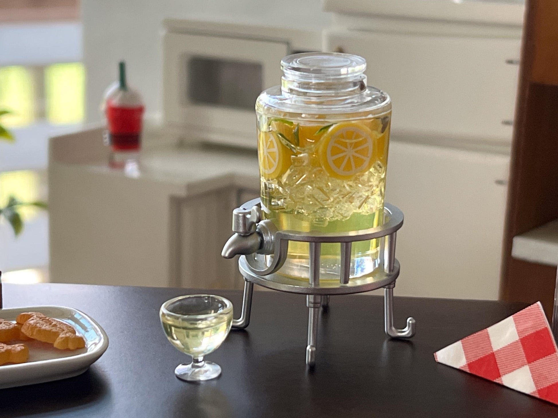Miniature Juice Dispenser with Cup 1:12 Scale – Dollhouse Lemonade, Orange, Grape, Berry, Kiwi __etsy:6984690984