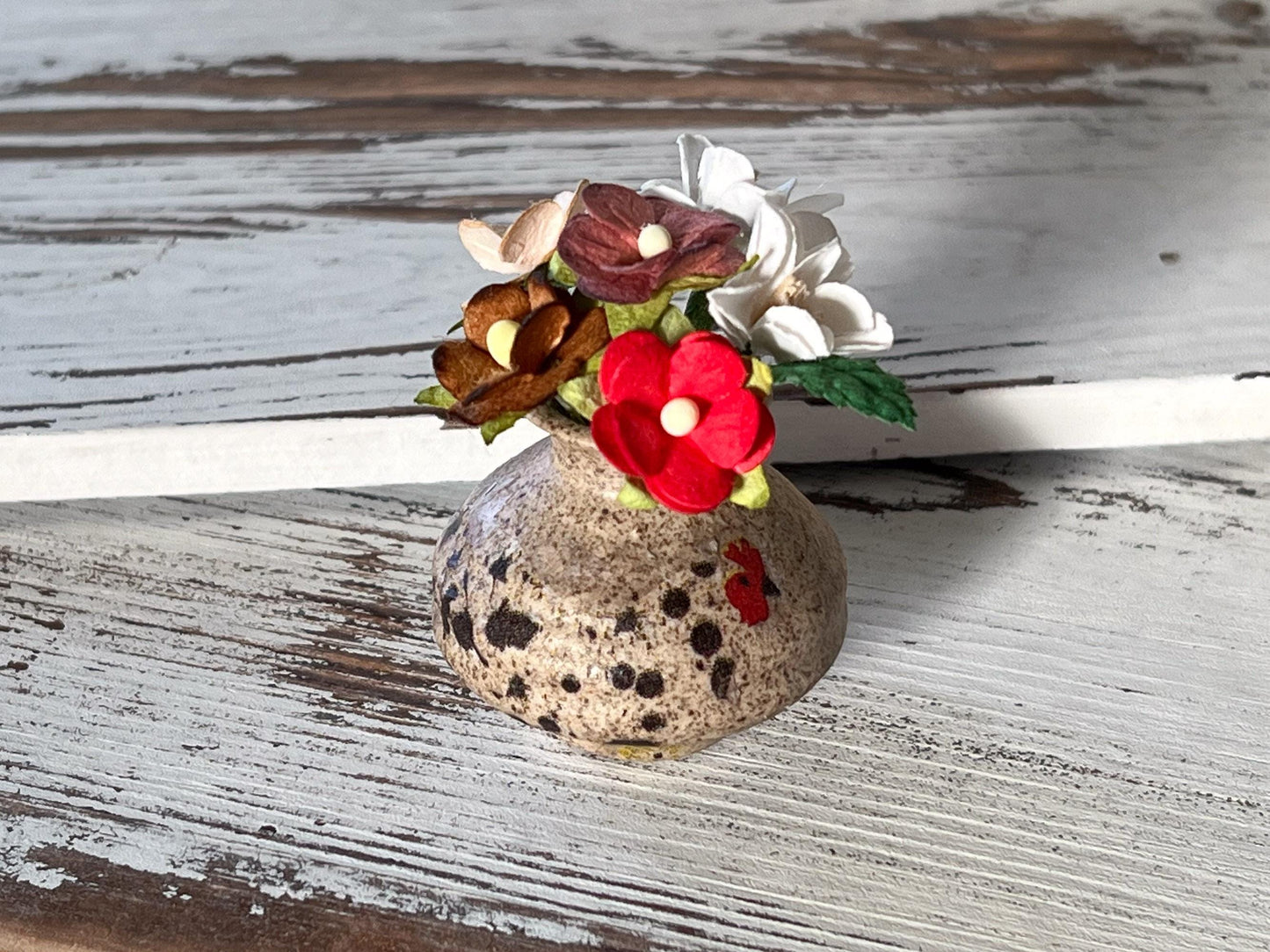 Dollhouse Stoneware Vase 1:6 Scale-Table Decor with Hen & Mulberry Paper Flowers __etsy:6985402455