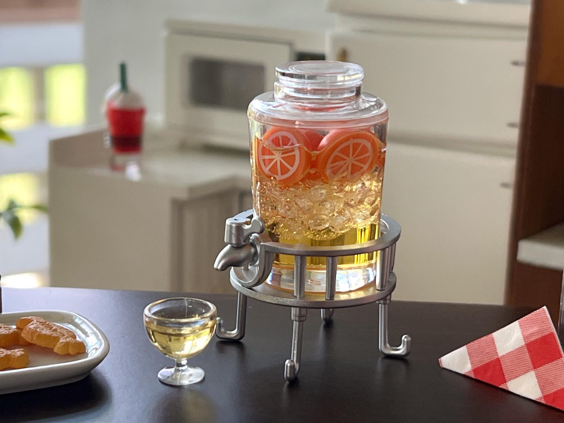 Miniature Juice Dispenser with Cup 1:12 Scale – Dollhouse Lemonade, Orange, Grape, Berry, Kiwi __etsy:7032669595