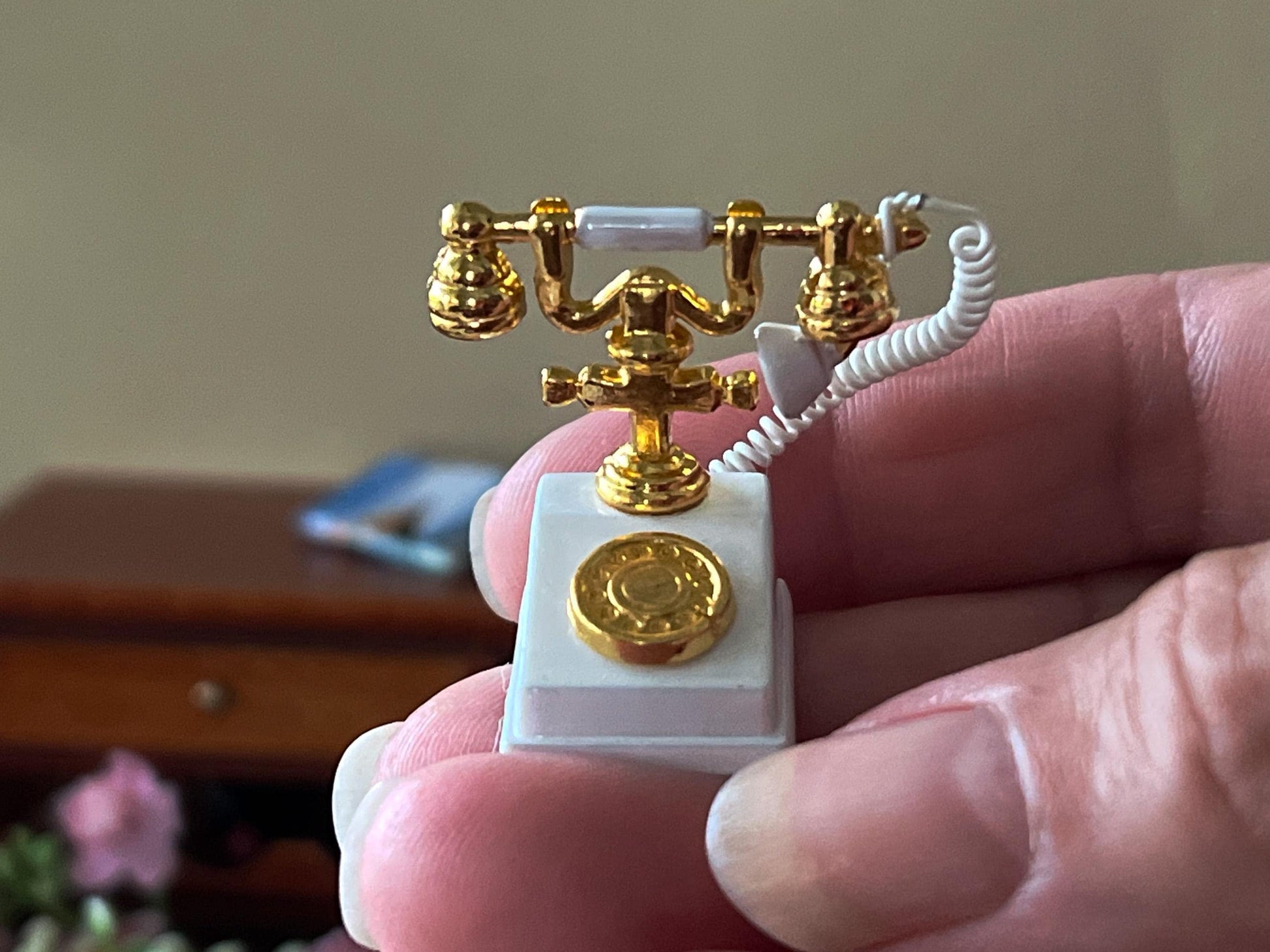 Miniature Retro Landline Telephone – 1:12 Scale -Dollhouse Functional Handset & Flexible Cord-Home __etsy:7100686206