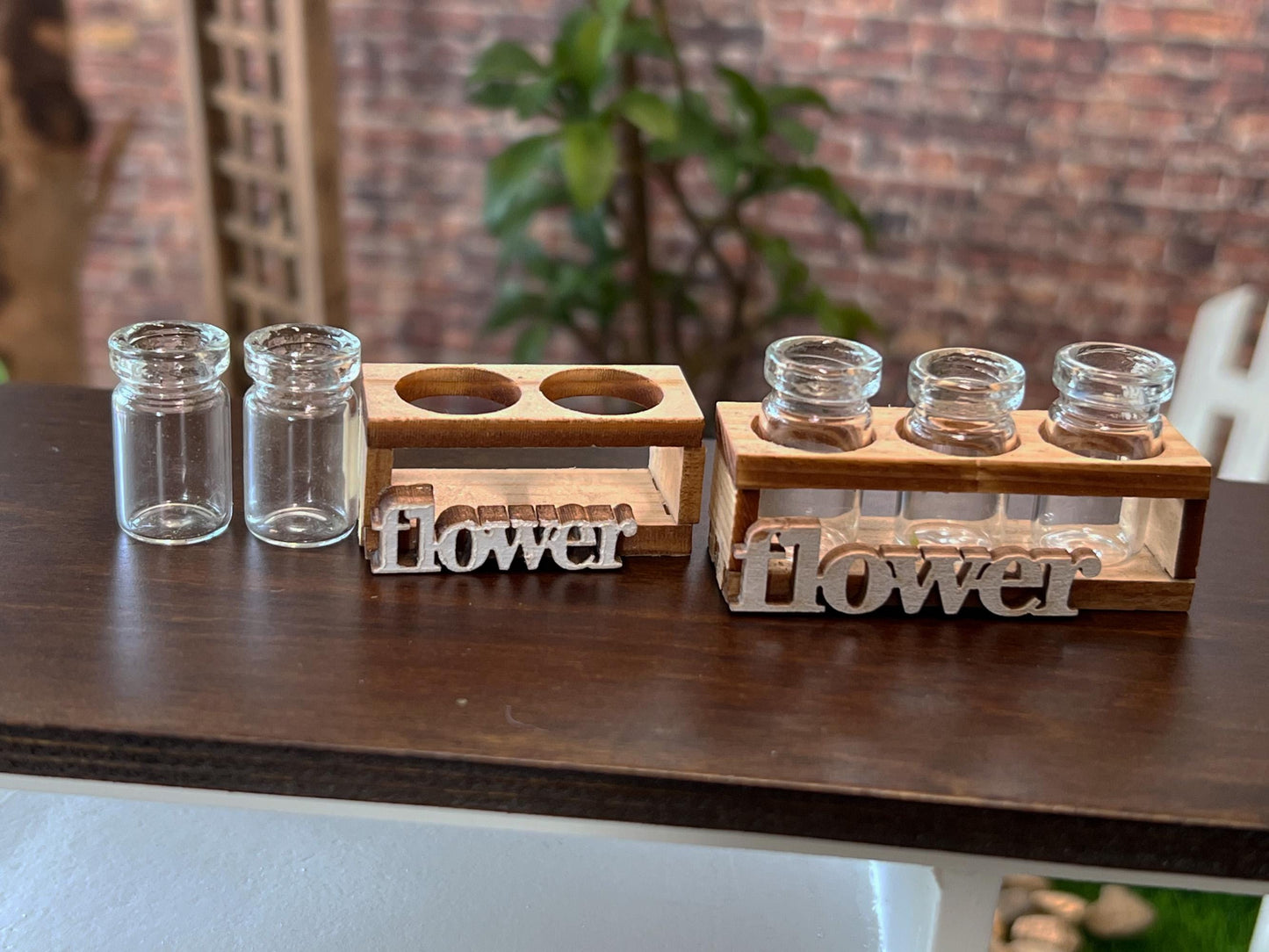 Dollhouse Wooden Planter Box with Glass Jar,1:12 Scale - Dollhouse Garden Decor __etsy:7111722116