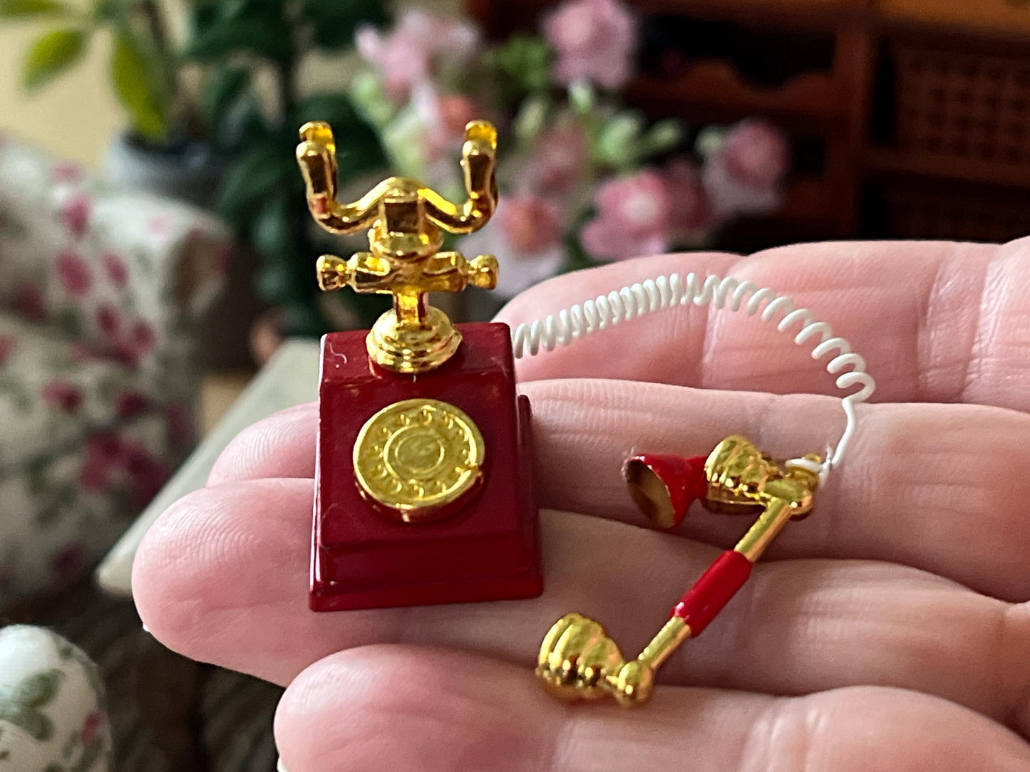 Miniature Retro Landline Telephone – 1:12 Scale -Dollhouse Functional Handset & Flexible Cord-Home __etsy:7148650615