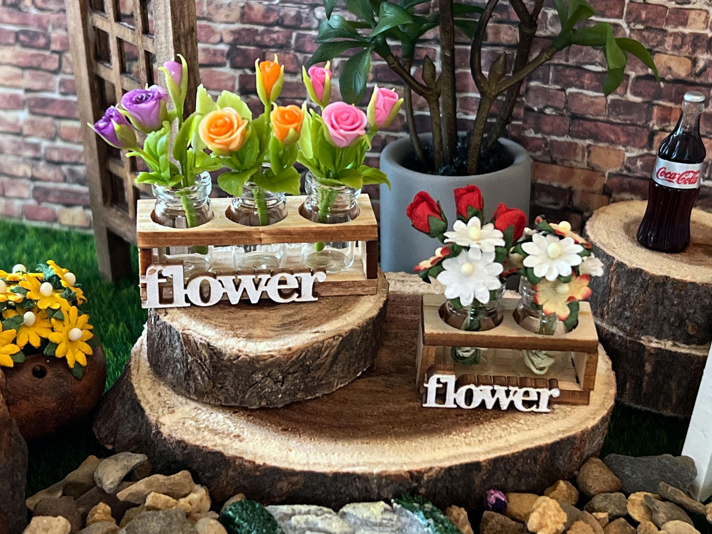 Dollhouse Wooden Planter Box with Glass Jar,1:12 Scale - Dollhouse Garden Decor __etsy:7159693573