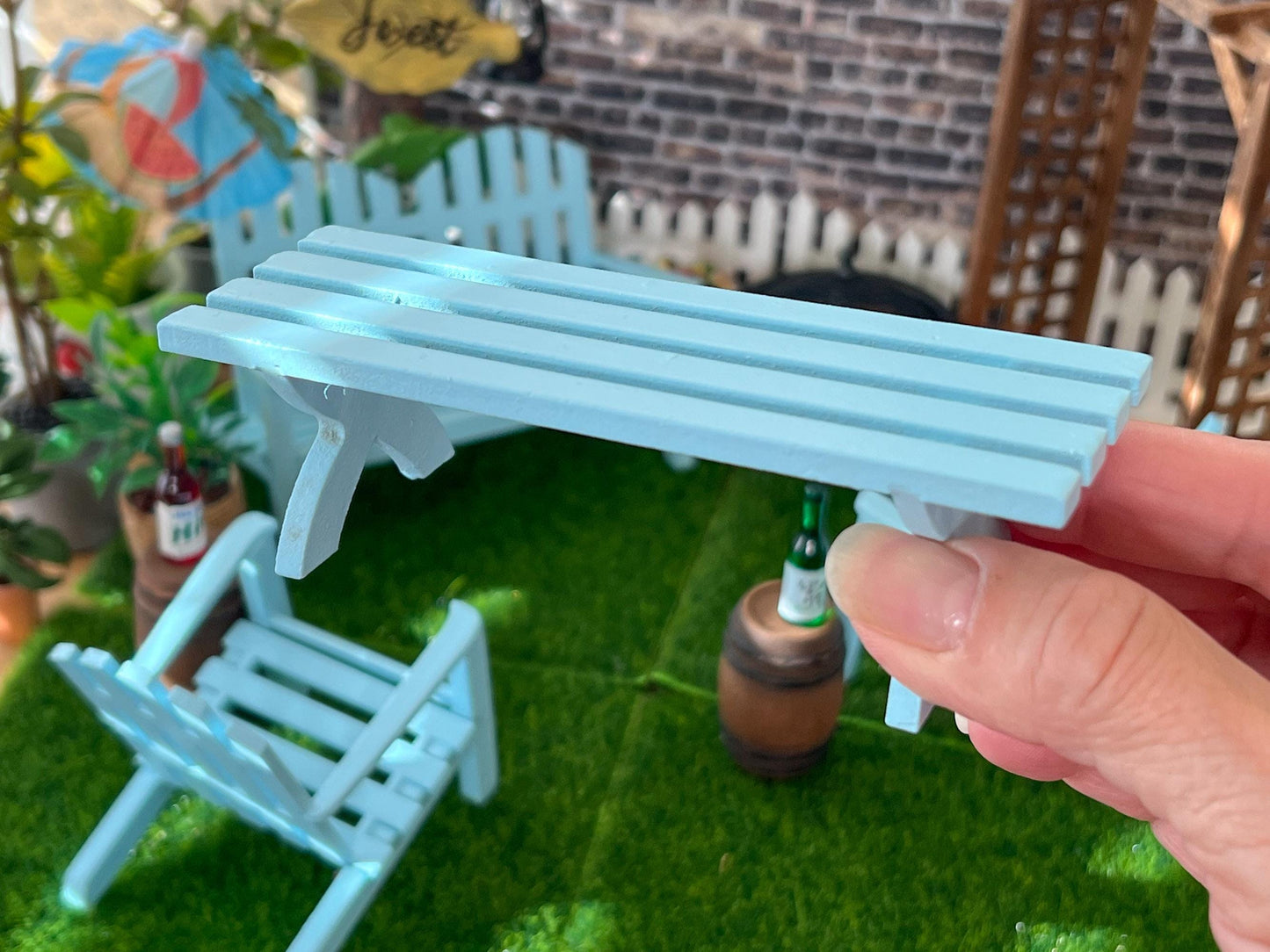 Miniature Blue Adirondack Patio Set – 1:12 Scale Dollhouse Outdoor Furniture __etsy:7231356464