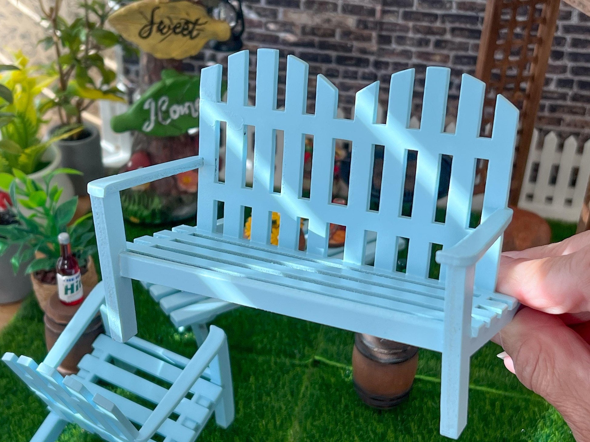 Miniature Blue Adirondack Patio Set – 1:12 Scale Dollhouse Outdoor Furniture __etsy:7279321765