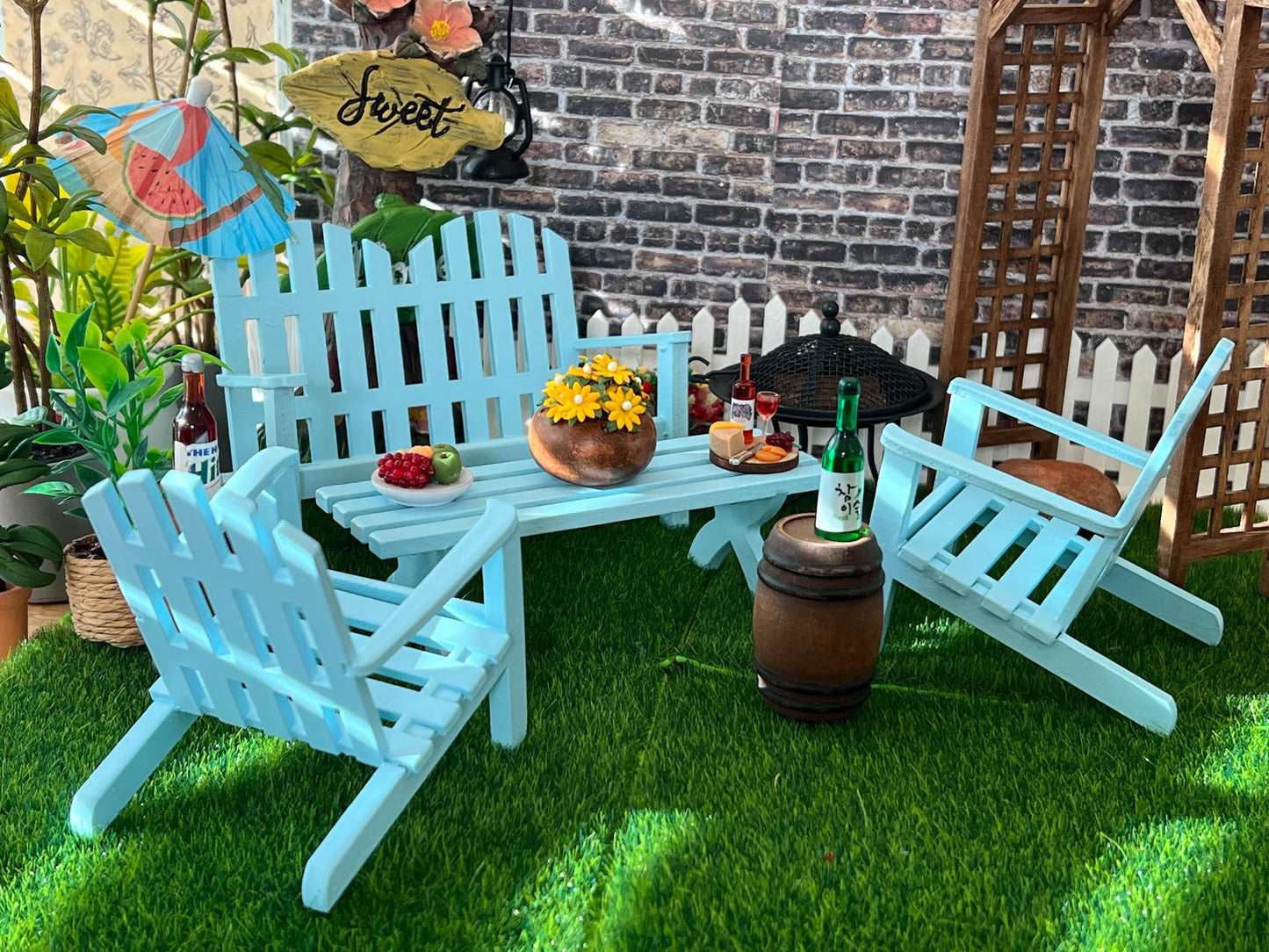 Miniature Blue Adirondack Patio Set – 1:12 Scale Dollhouse Outdoor Furniture __etsy:7279321861