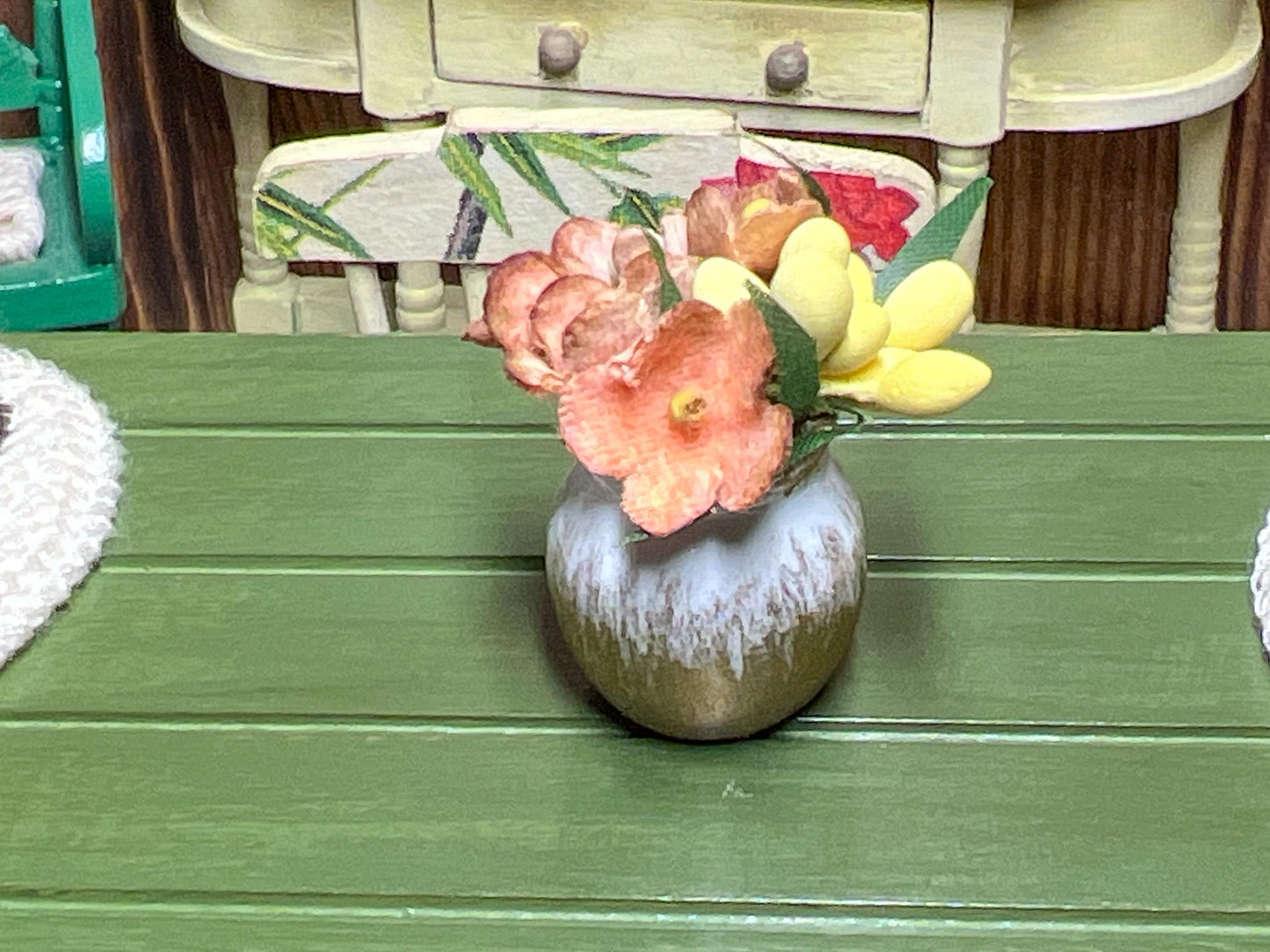 Miniature Ceramic Vase 1:12 Scale, Dollhouse Golden/White Vase with Mulberry Flowers __etsy:7798791937