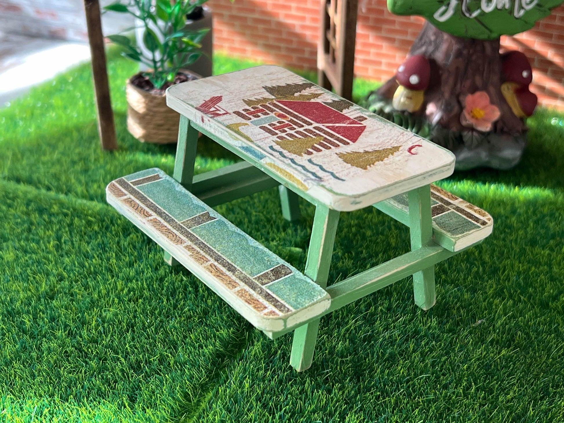 Miniature Picnic Table - 1:12 Scale -  Beige-Brown Dollhouse Backyard Furniture __etsy:7892341176