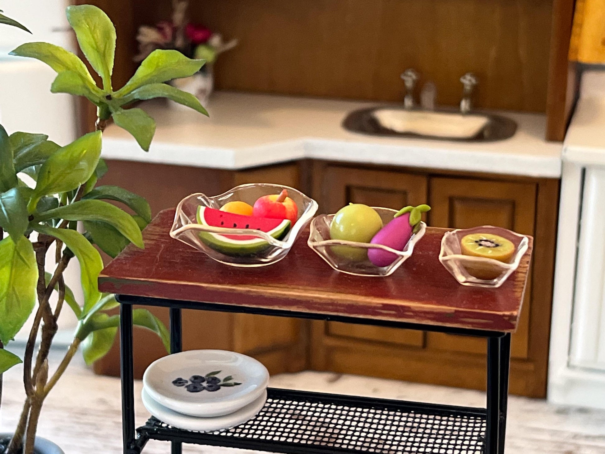 Miniature Fruit & Vegetable Plates – 1:12 Scale - Dollhouse Supermarket Fruits Kitchen Decor __etsy:7894096303