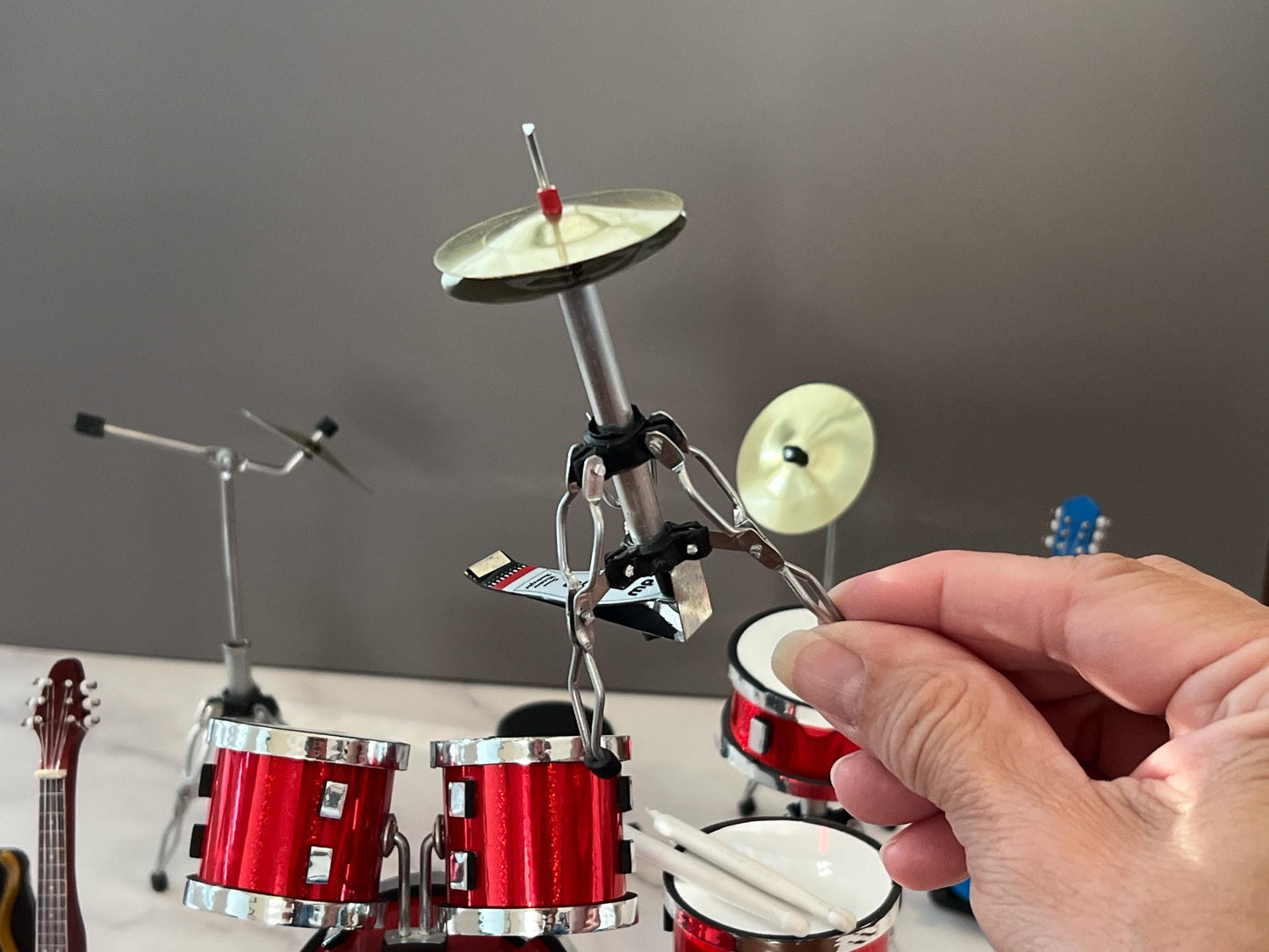 Miniature Red Sonor Drum Set with Guitars 1:12 Scale - Dollhouse Collectibles Music __etsy:7989896693