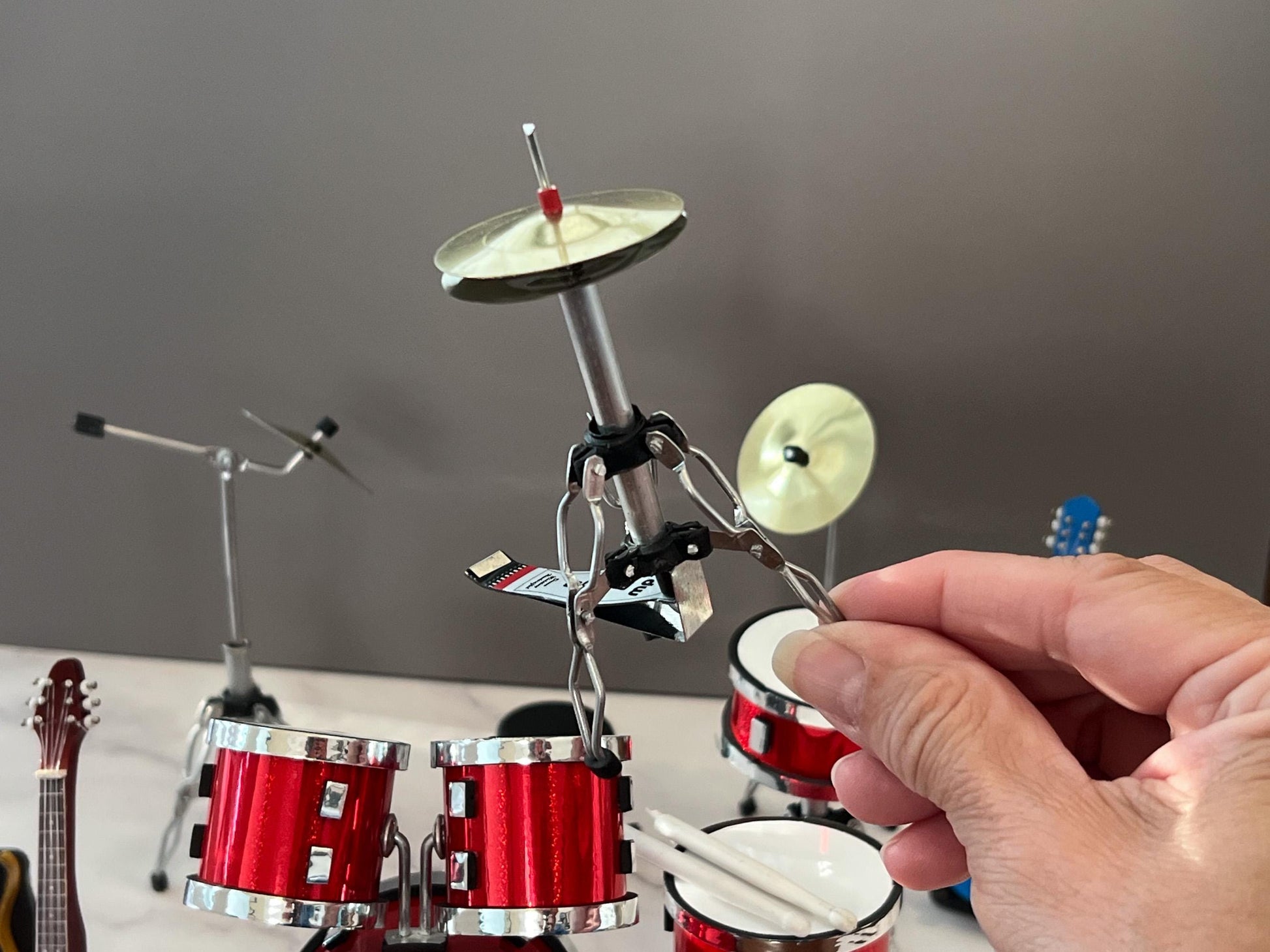 Miniature Red Sonor Drum Set with Guitars 1:12 Scale - Dollhouse Collectibles Music __etsy:7989896693
