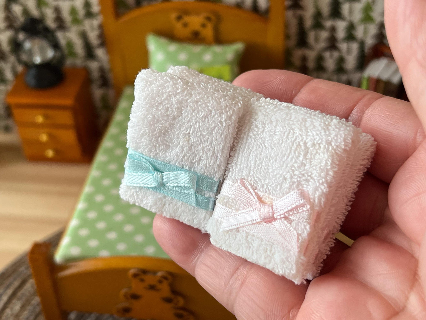 Miniature Towels 1:12 Scale - 2PC Pink or Blue Mini Towel for Dollhouse Bathroom __etsy:8047385802