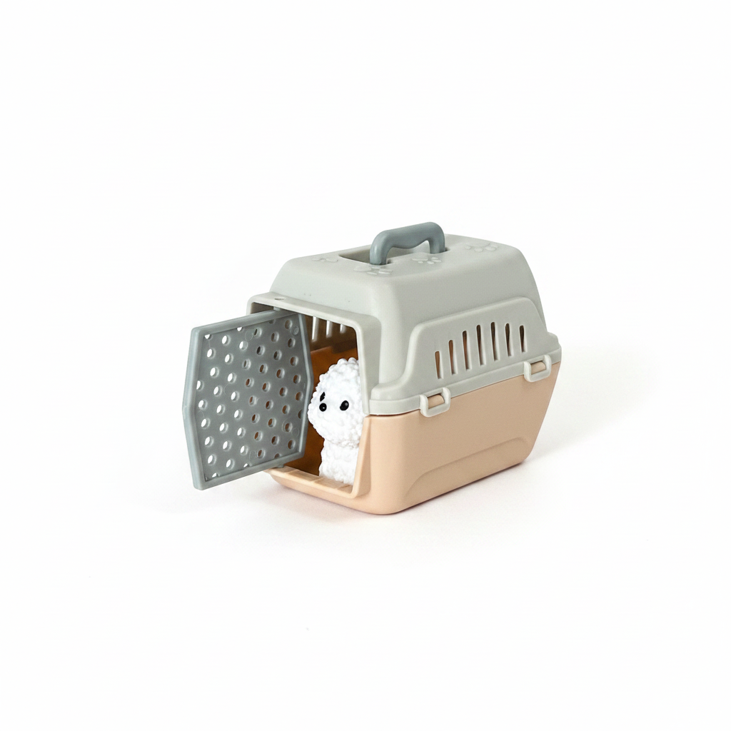 1:12 Scale Miniature Dog Crate with White Poodle – White Background