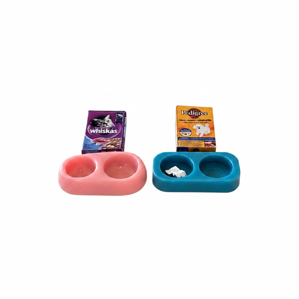 1:12 Scale Miniature Cat & Dog Food Set – White Background